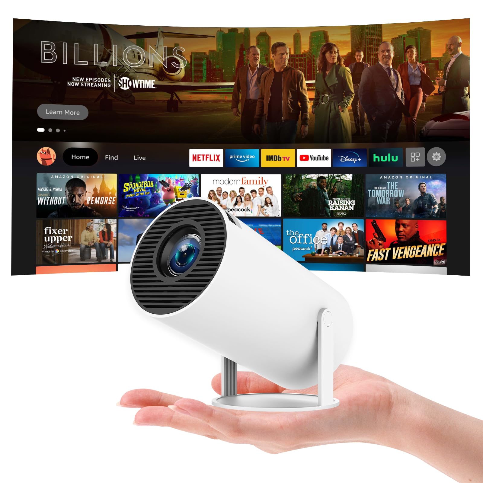 4K Vidéoprojecteur [Netflix Officiel/Auto Focus/Support Rotatif à 360